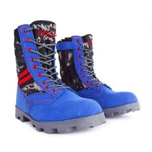 Double Red Camo Military‎ Style Boots, Red/Grey/Blue, Size US 8.5 Men's